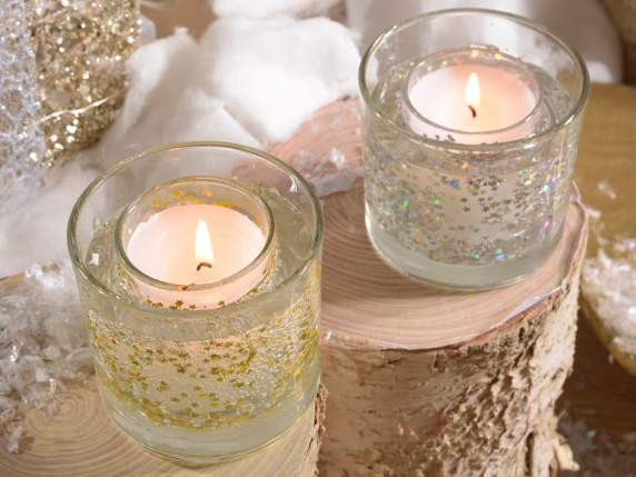 Candela gel profumata con glitter in vasetto di vetro