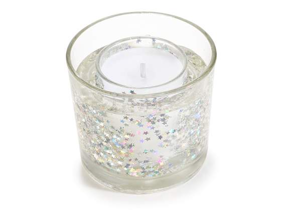 Candela gel profumata con glitter in vasetto di vetro