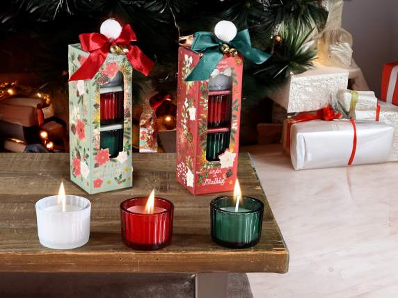 Conf. regalo con 3 candele profumate in vasetto di vetro