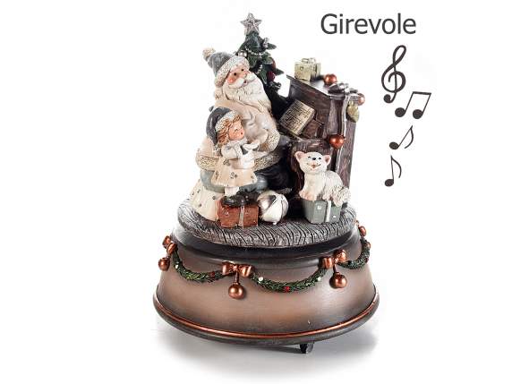 Carillon girevole con Babbo Natale e bimba in resina