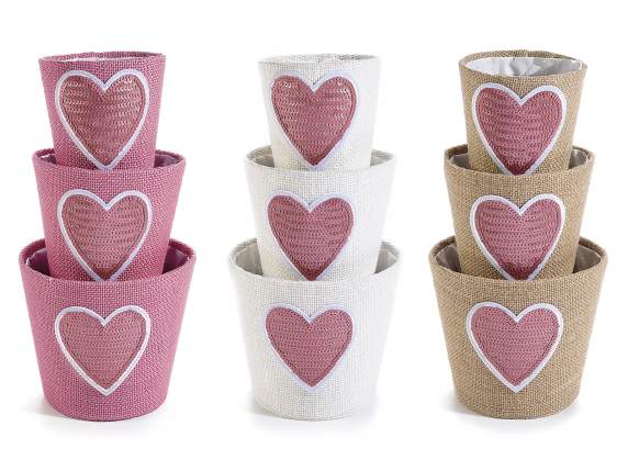 S - 3 heart jute baskets in sequins and waterproof interior