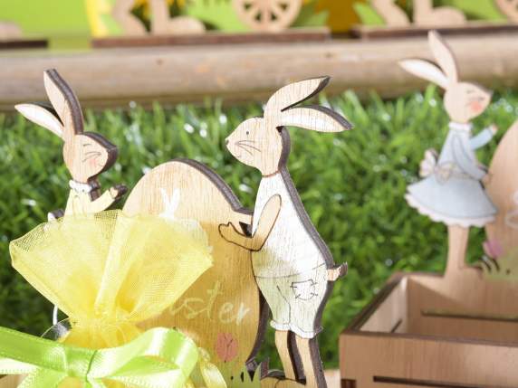 Cestino legno a staccionata con coniglietti e scritta Home