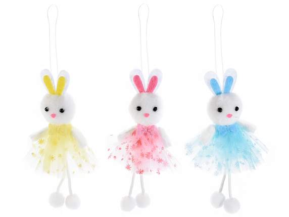 Coniglietto gambelunghe con vestito glitterato da appendere