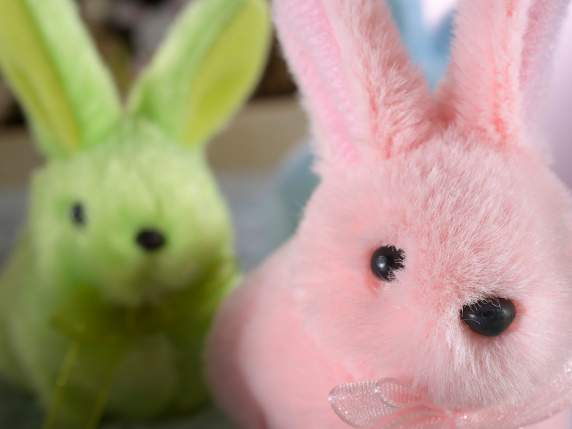Coniglietto decorativo in peluche colorato con fiocchetto