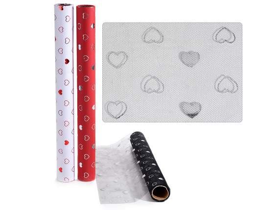 Rotolo di tulle decorativo con cuori metallizzati