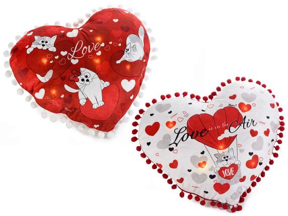 Cuscino imbottito sfoderabile con luci led Cats in love