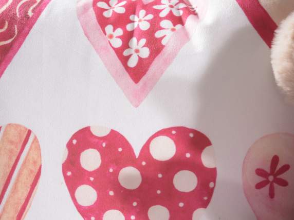 Cuscino sfoderabile in stoffa e velluto con stampe cuori