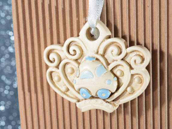 Decorazione Battesimo resina azzurra da appendere