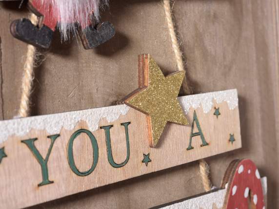 Albero di Natale in legno da appendere con scritte e Babbo