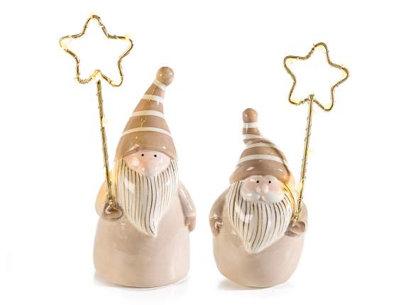 Set 2 Babbo Natale in ceramica con stella luminosa