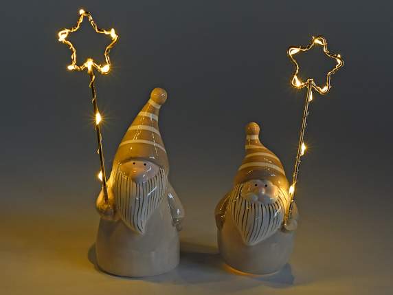 Set 2 Babbo Natale in ceramica con stella luminosa