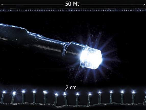 Filo luci 50 Mt,  2500 LED bianco freddo e cavo verde