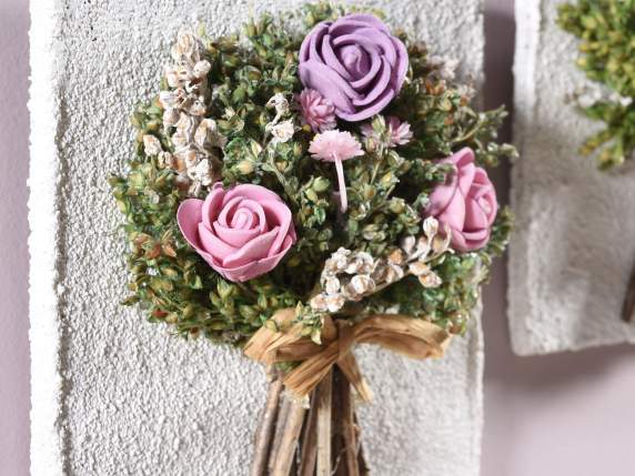 Quadretto con bouquet di fiorellini artificiali