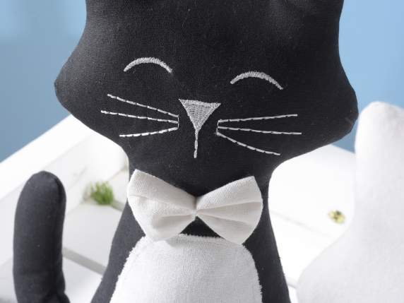 Fermaporta gatto c-fiocco Black-White in stoffa imbottita