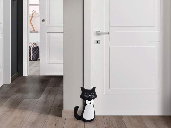 Fermaporta gatto c-fiocco Black-White in stoffa imbottita