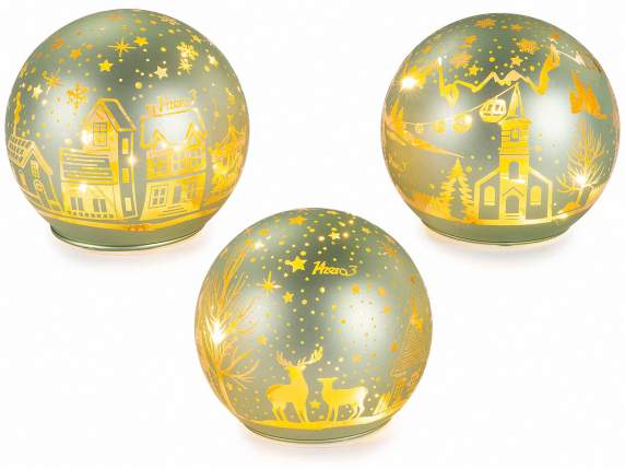Lampada natalizia a sfera in vetro decorato con luci LED