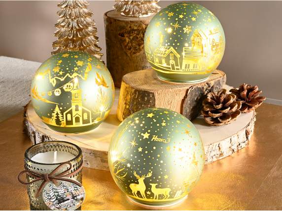 Lampada natalizia a sfera in vetro decorato con luci LED