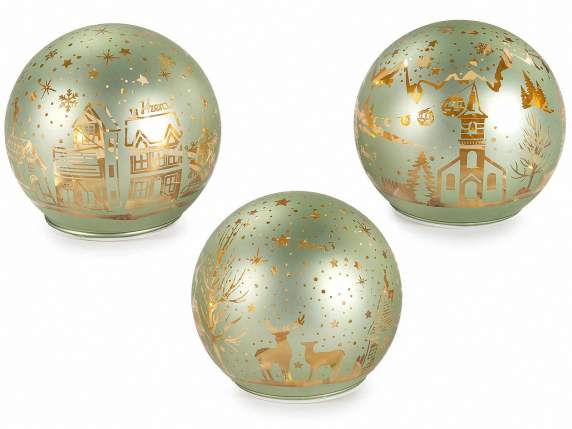 Lampada natalizia a sfera in vetro decorato con luci LED