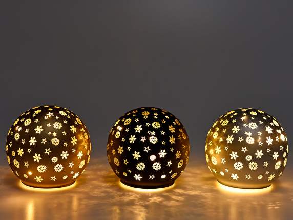 Lampada a sfera vetro decorato con luci LED da appoggiare