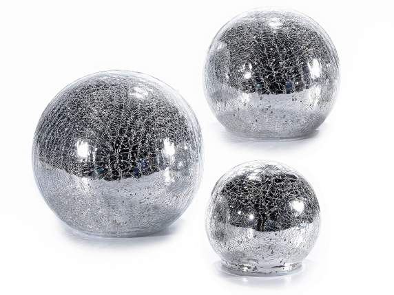 Set 3 lampade a sfera argento, luce led bianco caldo e timer