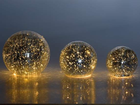Set 3 lampade a sfera argento, luce led bianco caldo e timer