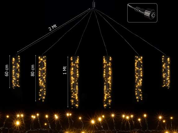 Cascata di luci a 6 fili 480 led bianco caldo connettibili