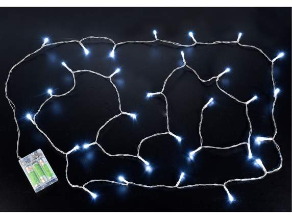 Filo luci batteria 3Mt,30led bianco freddo, cavo trasparente