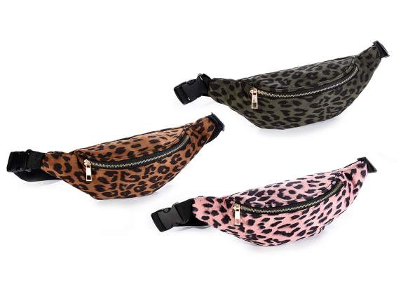 Marsupio stoffa leopardata Animalier con chiusura zip