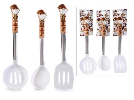 Utensile cucina nylon, manico acciaio-silicone Babbo Natale