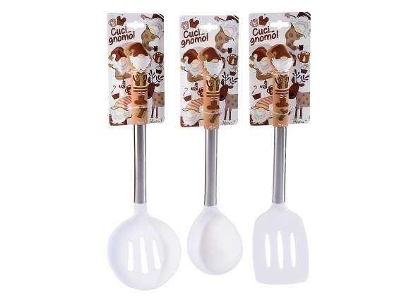 Utensile cucina nylon, manico acciaio-silicone Babbo Natale