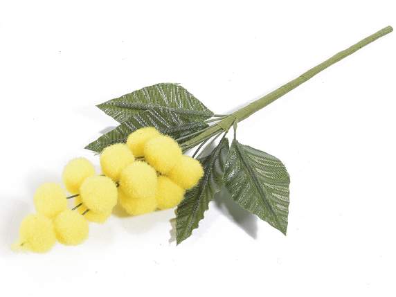 Rametto di mimosa artificiale con fiore in floccato