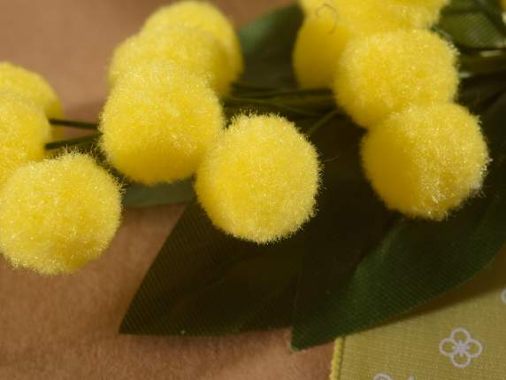 Rametto di mimosa artificiale con fiore in floccato