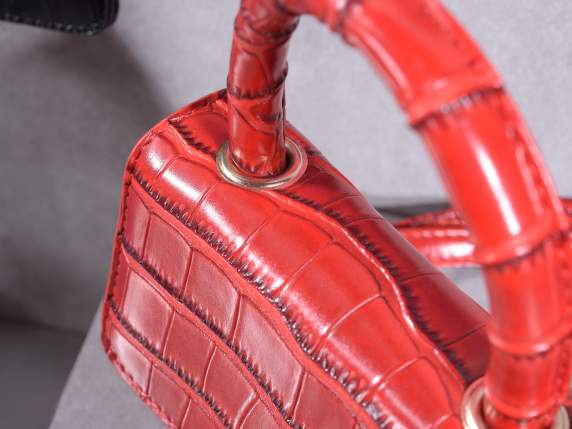 Mini bag a mano in similpelle rossa effetto coccodrillo