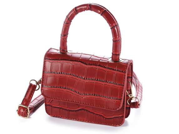 Mini bag a mano in similpelle rossa effetto coccodrillo