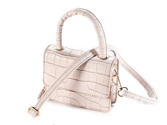 Mini bag a mano similpelle bianco fumo effetto coccodrillo