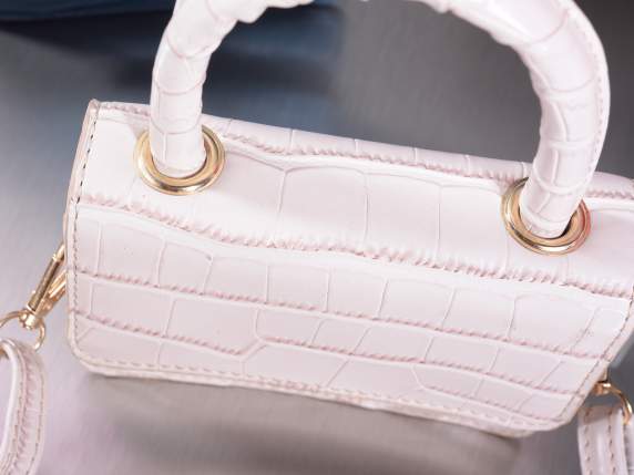 Mini bag a mano similpelle bianco fumo effetto coccodrillo