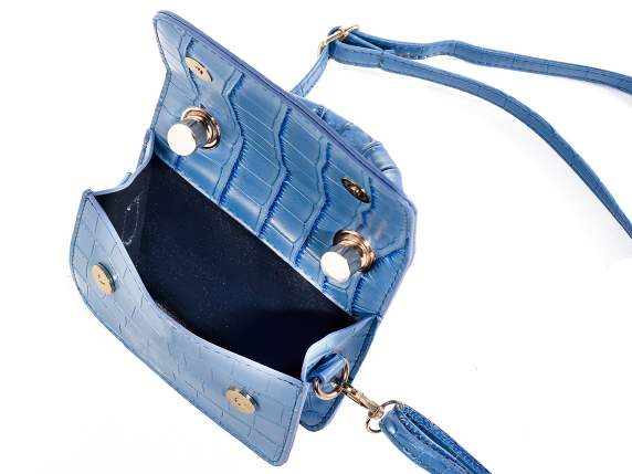 Mini bag a mano in similpelle azzurra effetto coccodrillo