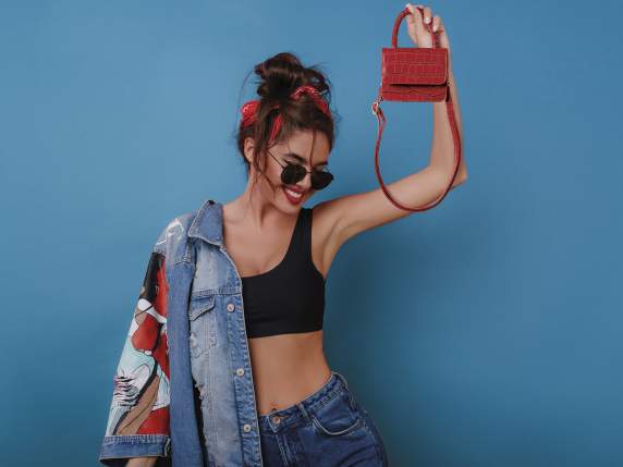 Mini bag a mano in similpelle effetto coccodrillo