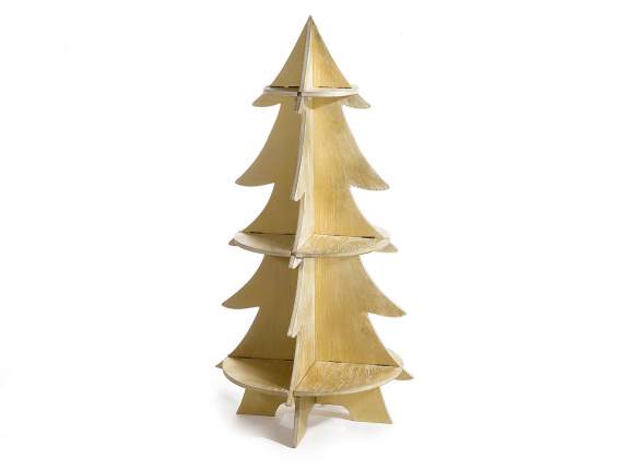 Mobiletto ad albero in legno oro spazzolato con 3 ripiani