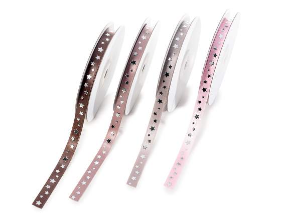 Nastro in raso 10mm con stelline argento in rilievo