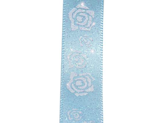 Nastro in raso azzurro con rose glitterate