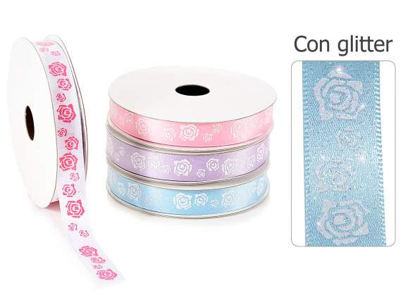 Nastro in raso con rose glitter