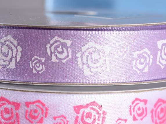 Nastro in raso lilla con rose glitterate