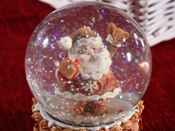 Palla a neve con Babbo Natale su base in resina