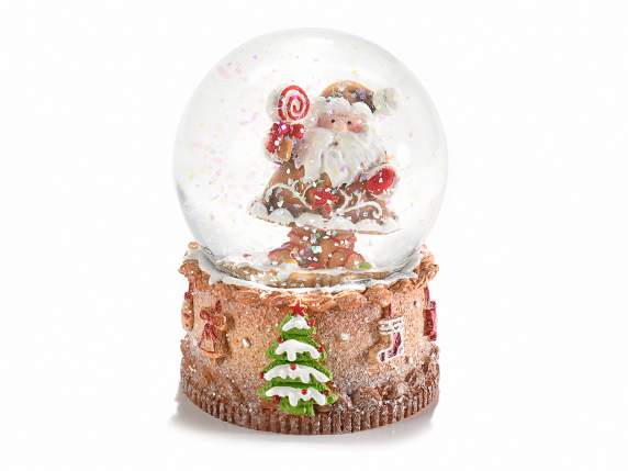Palla a neve con Babbo Natale su base in resina