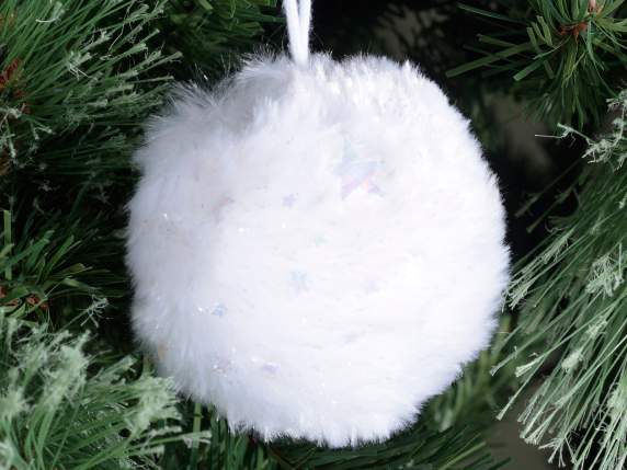 Set 3 palline eco-pelliccia c-stelle e glitter da appendere