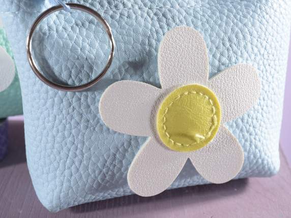 Astuccio portamonete in similpelle colorato con fiore