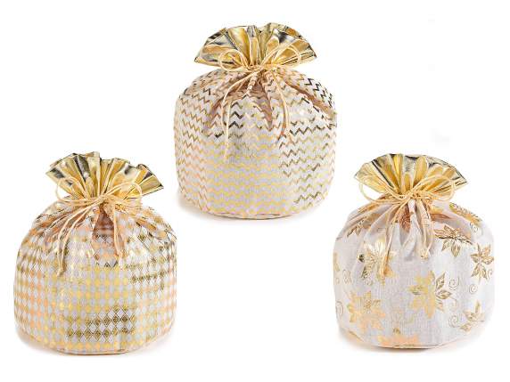 Sacchetto portapanettone in stoffa c-bordo oro metallizzato