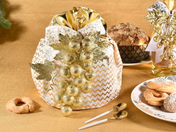 Sacchetto portapanettone in stoffa c-bordo oro metallizzato