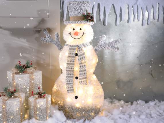 Pupazzo di neve in stoffa innevata con luci led bianco caldo